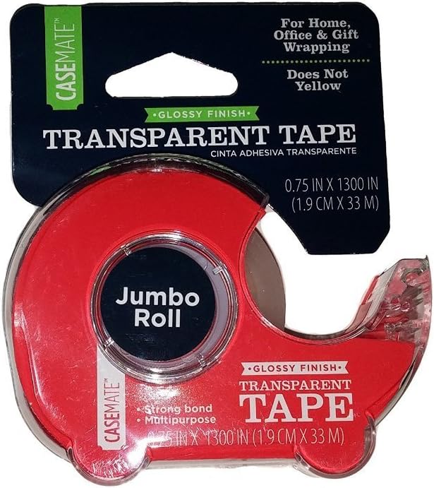 3 Rolls Transparent Tape Glossy Finish 0.75" Wide x 1300" Long (Jumbo Roll)