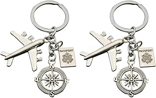 Amosfun Backpack Keychain 2pcs Airplane Keychain Passport Compass Coordinates Key Ring Bag Purse Hanging Ornament For Lover Friends Valentines Day Present Kids Key Chains
