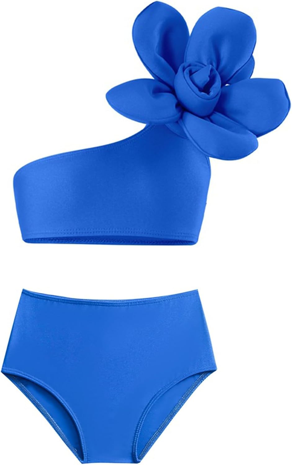 IDOPIP Girls 3D Flower One Shoulder Swimsuit Bikini Sets Kids Two Pieces Bathing Suits Ruffle Beach Swimwear Costume