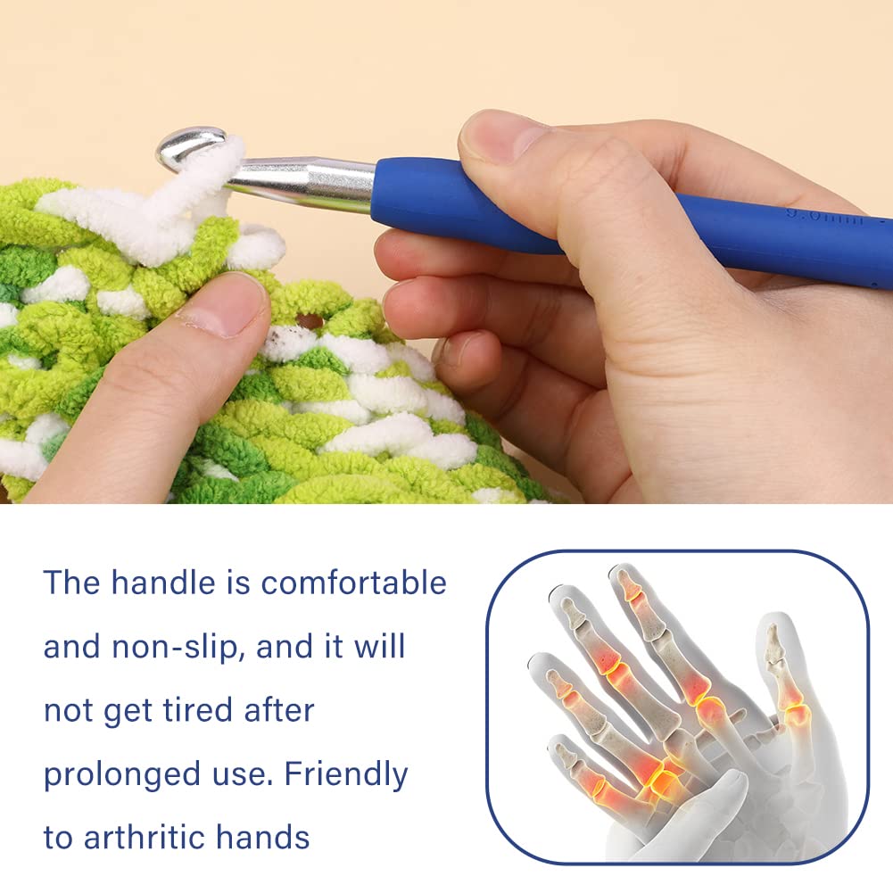 9-delige Haaknaalden, Aluminium Ergonomische Handgreep Haaknaalden Set Voor Jichtige Handen, Comfortabele Gladde Haaknaalden Extra Lange Breinaalden