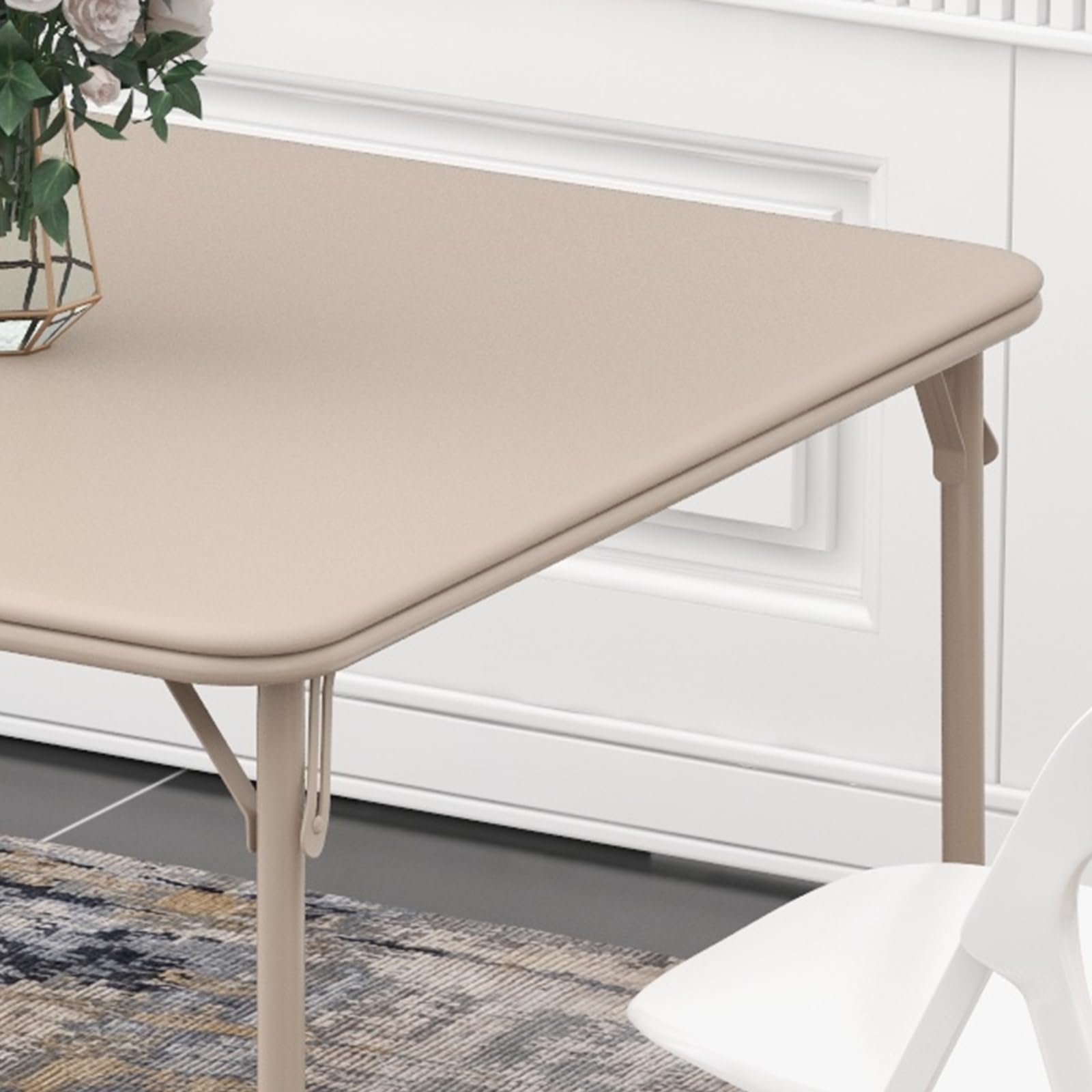 Mesa Plegable Portátil, Fácil de Plegar y Ahorra Espacio, Uso Versátil para Salón, Dormitorio y Cocina, Beige, 96×96×70 cm