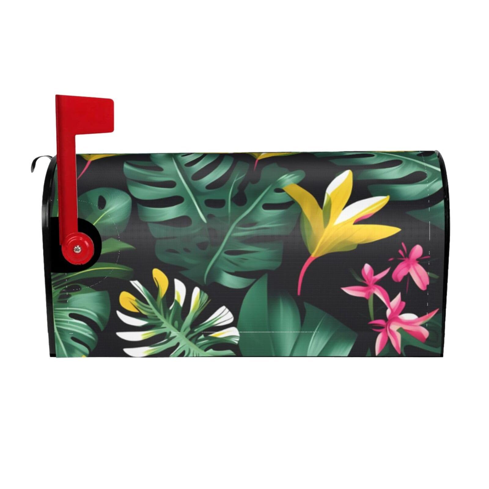 Hawaiian Tropical Leaves Flower Print Mailbox Cover Wraps Post Letter Box Cover Decor For Outside Garden Yard Farmhouse Home
