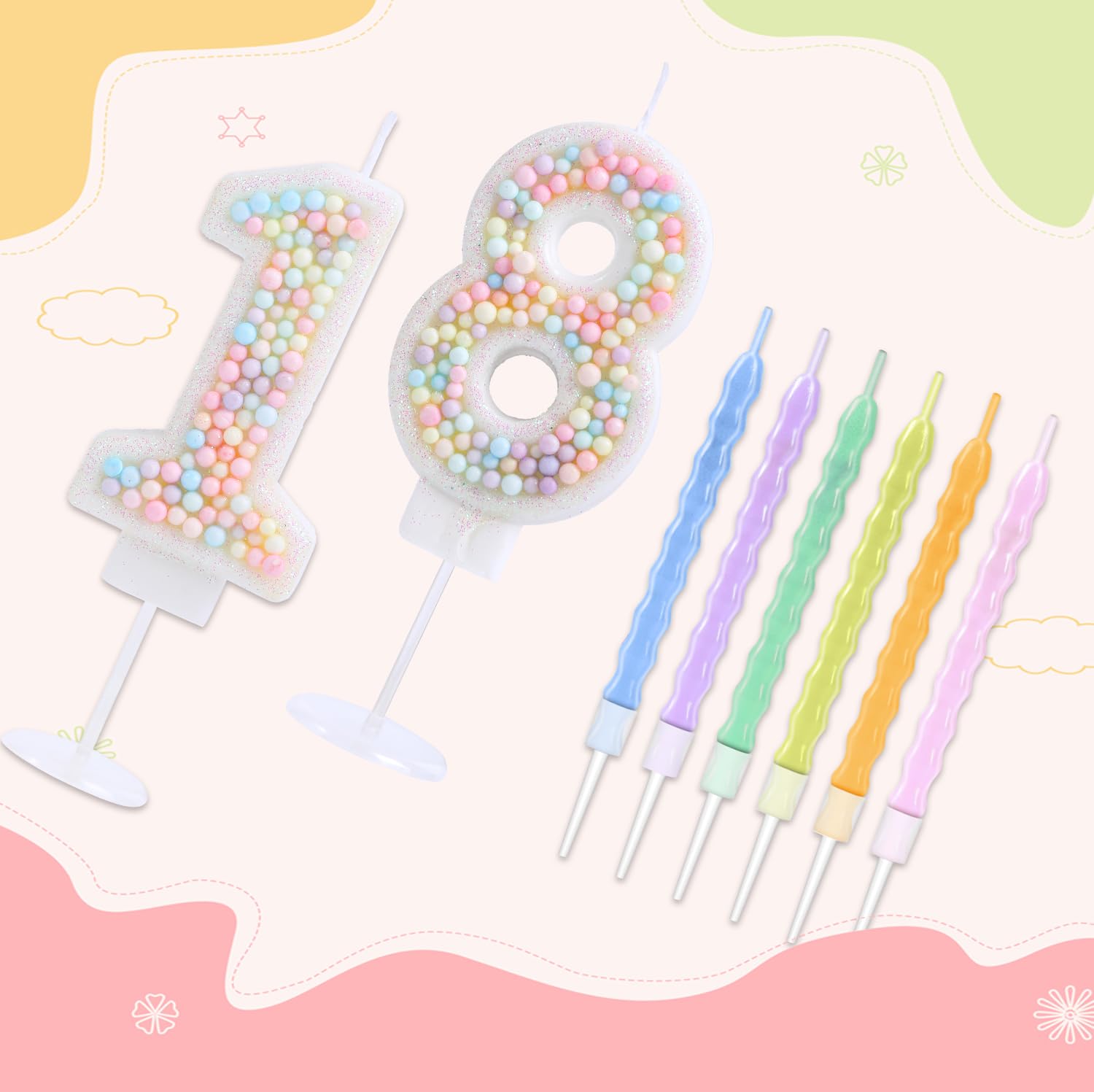 Amazon.com: EAKE Number 2 Birthday Candle with 6 Pcs Rainbow Pearl