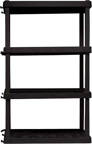 Oskar - Estantería de plástico de 4 niveles, estantería de garaje, estante y estantes de almacenamiento, ideal para cobertizo de almacenamiento y