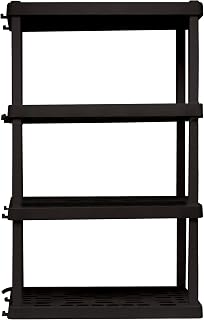 Oskar Heavy Duty Plastic Storage Shelves- for Garage, Kitchen, Bathroom Basement, Kids Room, Toys,Stackable 4-Tier Black, Organizer Rack for Books Shoes, Pantry, Cleaning and Closet Organization