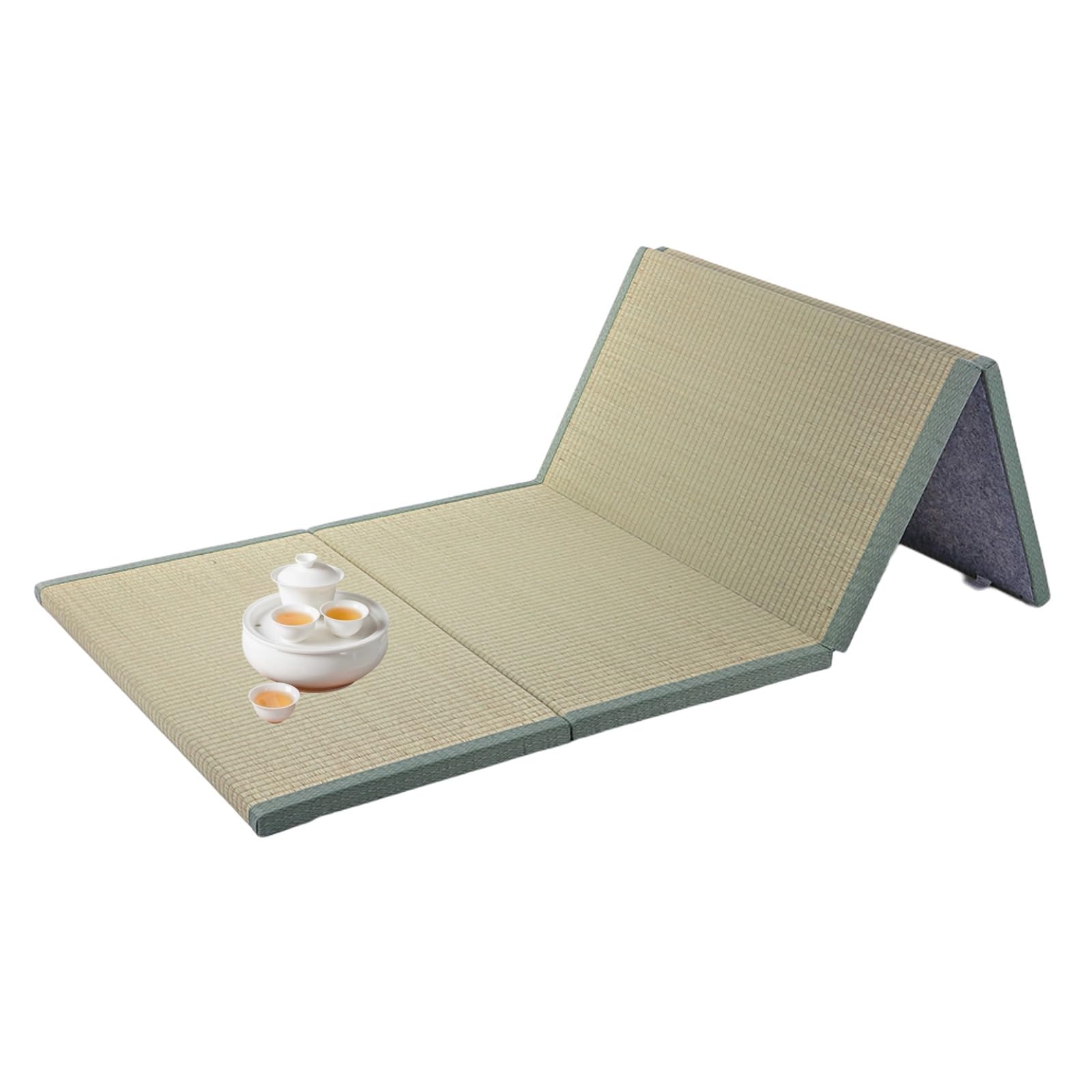 Japanische Tatami Matte 90x200 cm, Faltbare Igusa-Matratze, Dickere 3,5 cm, Bodenmatte für Schlafen, Area Teppich, Meditation, Yoga, Zen, Futon Boden, Grün
