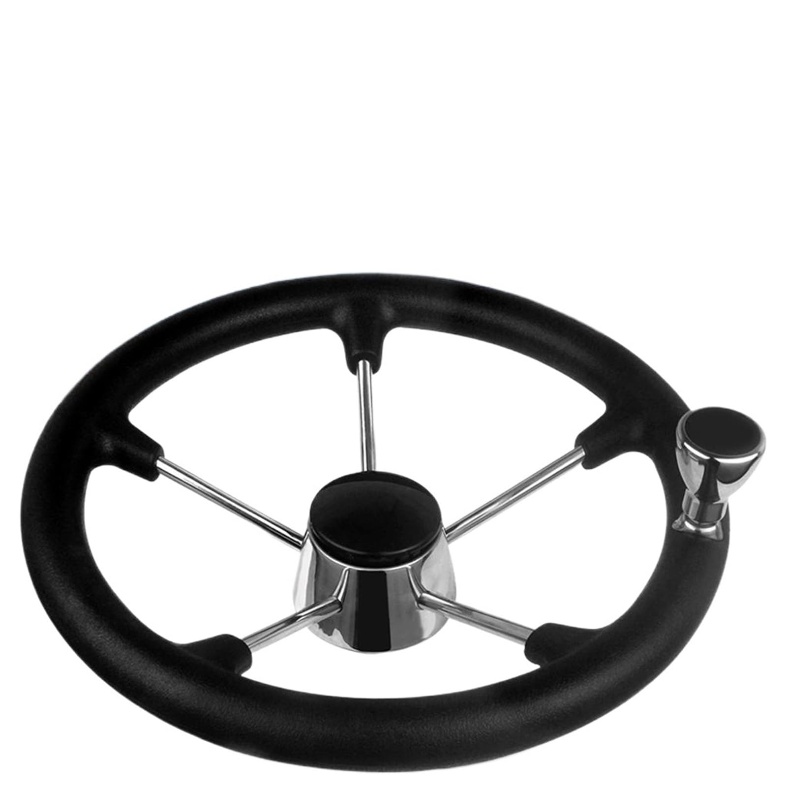CHMIFTNX Boat Accessories 13-1/2 Inch Stainless Steel 5 Spoke Steering Wheel with Black Foam Grip and Knob Accessories Tool
