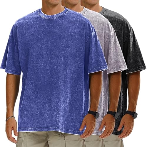 rosemia Oversized Tshirts for Men Vintage Short Sleeve Shirts Acid Wash Basic Tees