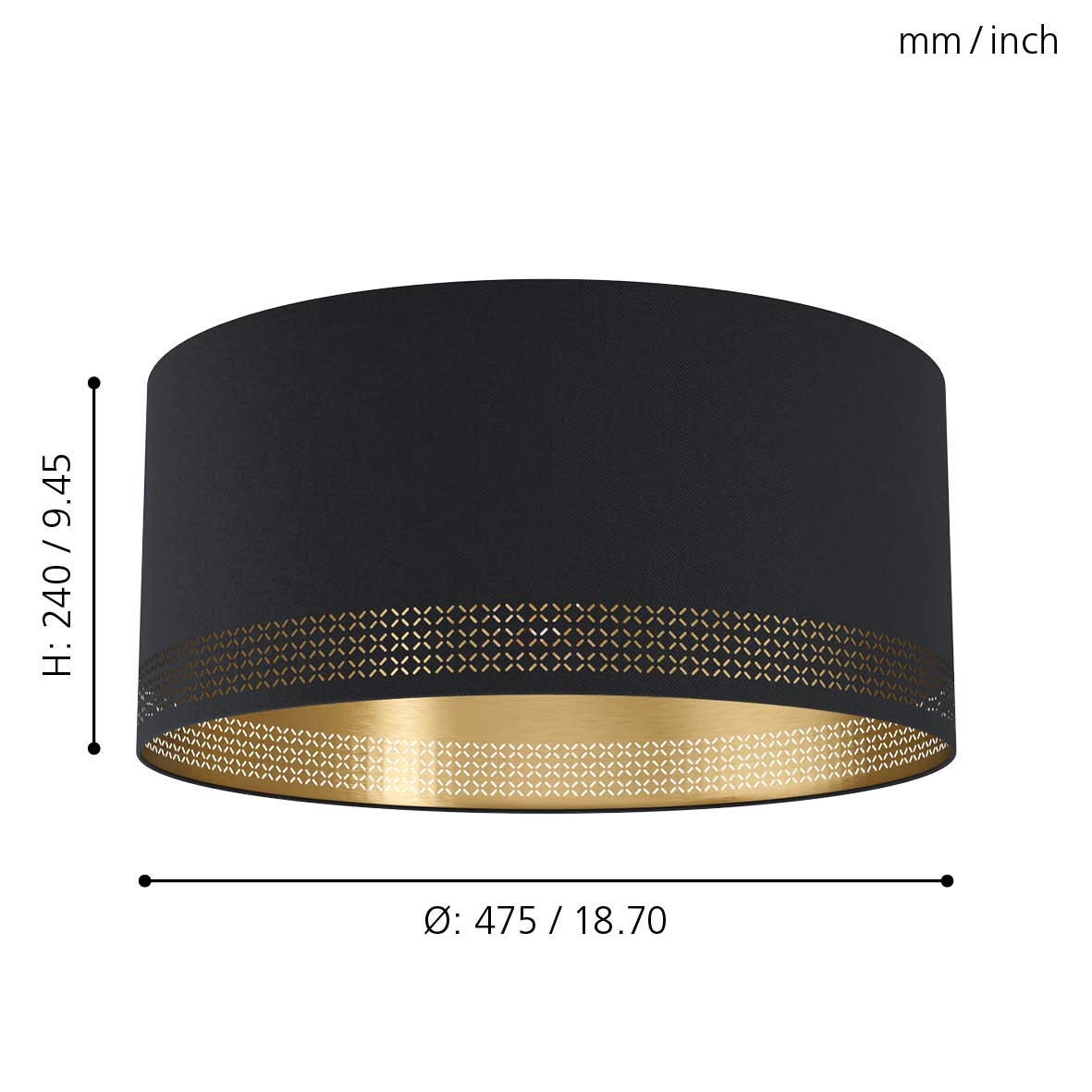 EGLO Deckenlampe Esteperra, 1 flammige Deckenleuchte Vintage, Retro | Wohnzimmerlampe aus Stahl und Textil in Schwarz, Gold, Küchenlampe, Flurlampe Decke mit E27 Fassung