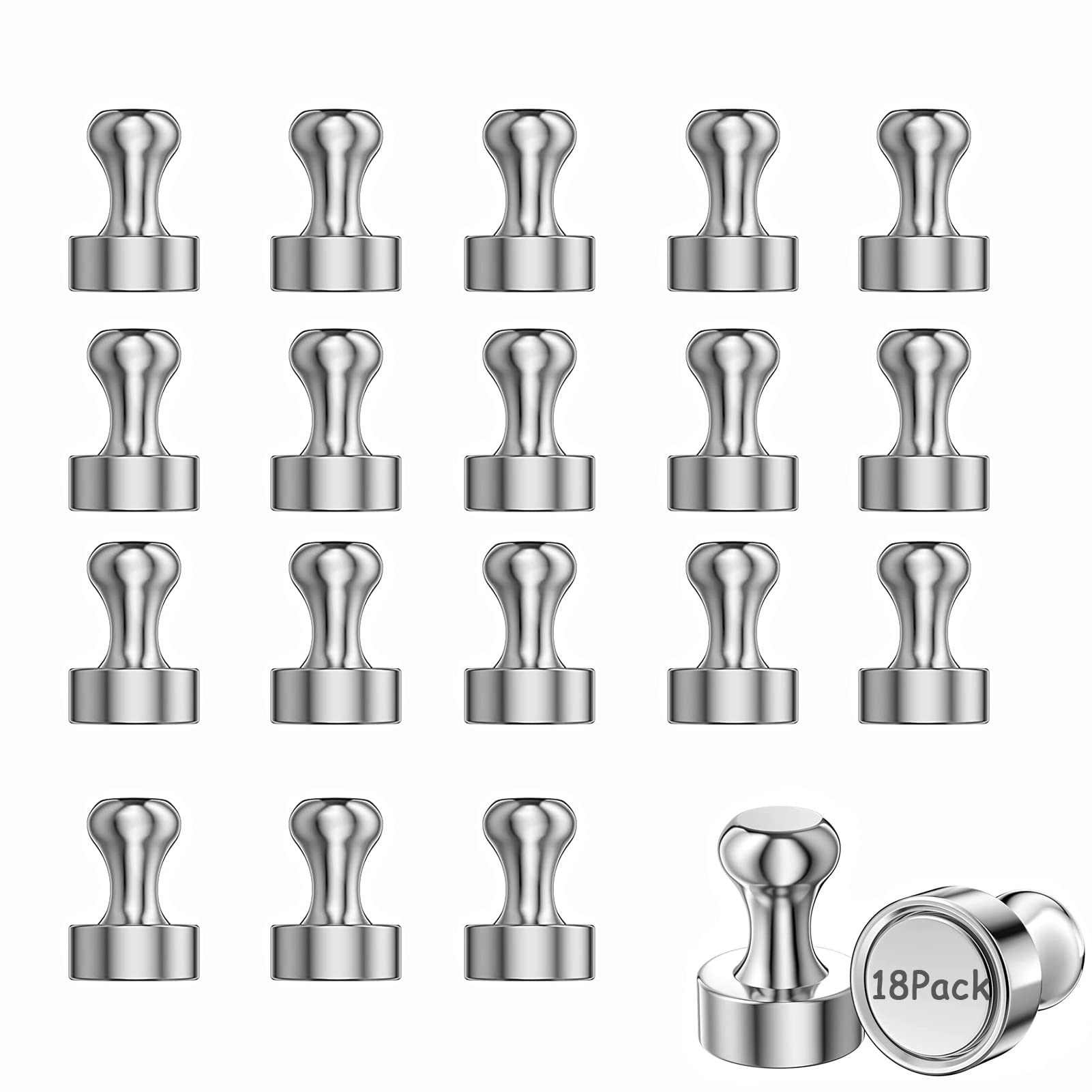 Neodymium Magnets 18 pcs, Fridge Magnets Push Pins Magnets, Stainless Magnets Fridge Magnets for Notice board, For Pin Board, White Board, Refrigerator, Notice Board or Picture Magnet