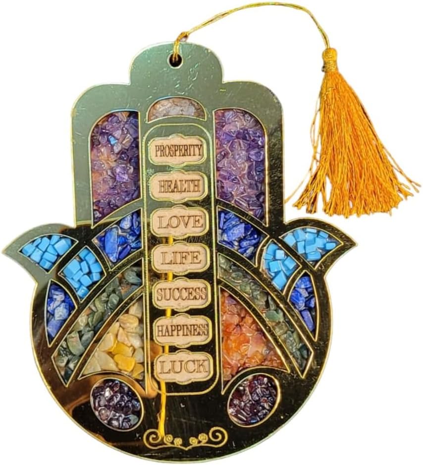 ASTROGHAR Natural Seven Chakra Crystals Hamsa Blessing Hand God Hand for Prosperity and Luck