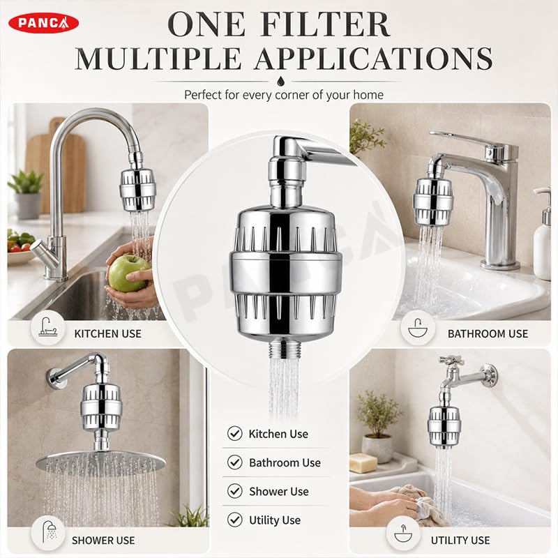 Image of PANCA Hard Water Softener Filter for Tap & Shower with Universal Connectors | Bathroom Water Purifier Cartridge for Borewell & Tanker Water (Complete Filter Kit)