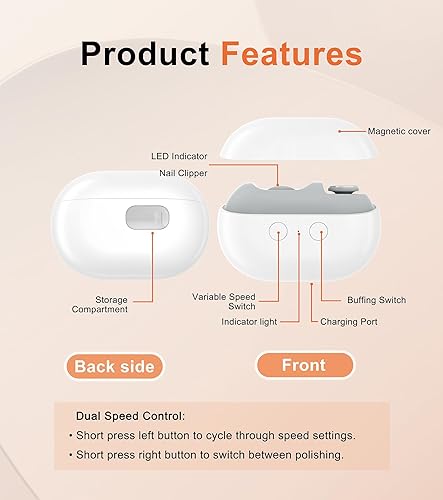 Miniatura 4 de Cortaúñas eléctrico, 2 en 1, recortadora de uñas eléctrica y almacenamiento de fragmentos con luz LED con engranajes de dos velocidades para todas