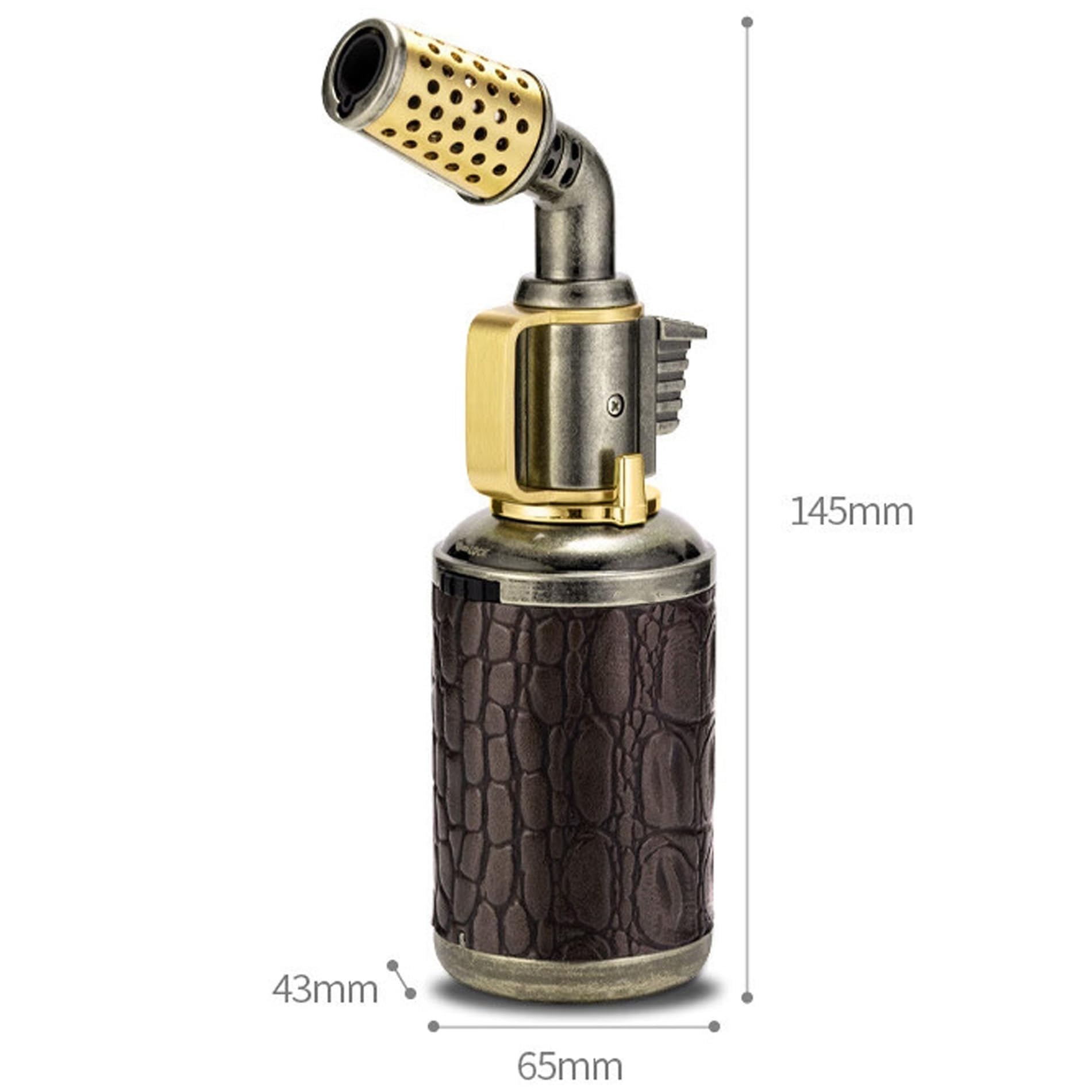 Encendedor de antorcha de butano recargable, llama de chorro resistente al viento, diseño de metal portátil con bloqueo de seguridad y bloqueo de llama para aventuras de camping y senderismo