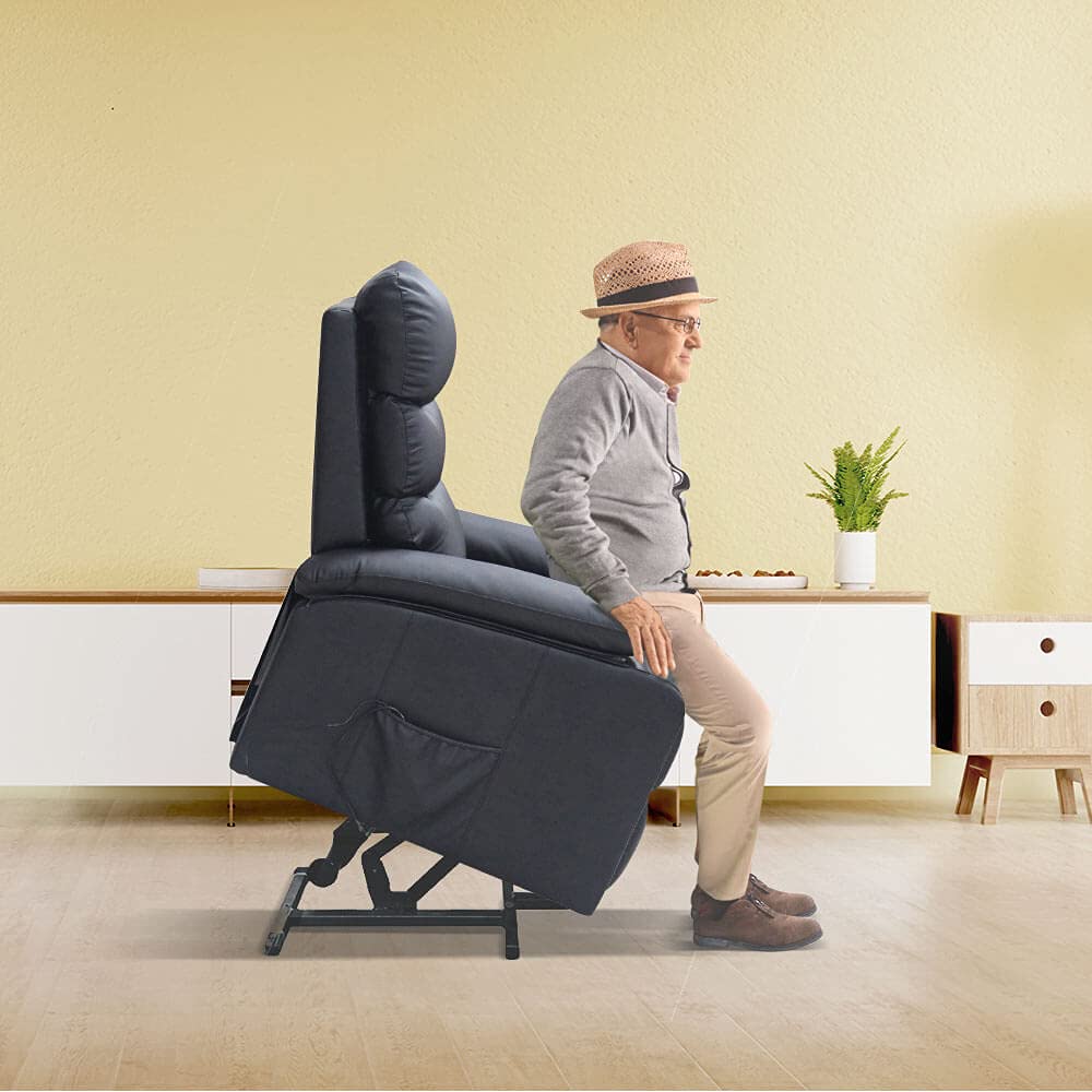 gridinlux, Sillón Relax Masaje Extra Acolchado, Negro, Reclinable, Elevación automática con Mando, 5 Modos, Función Calor Lumbar, 8 Motores, 4 Zonas de Masaje, Polipiel