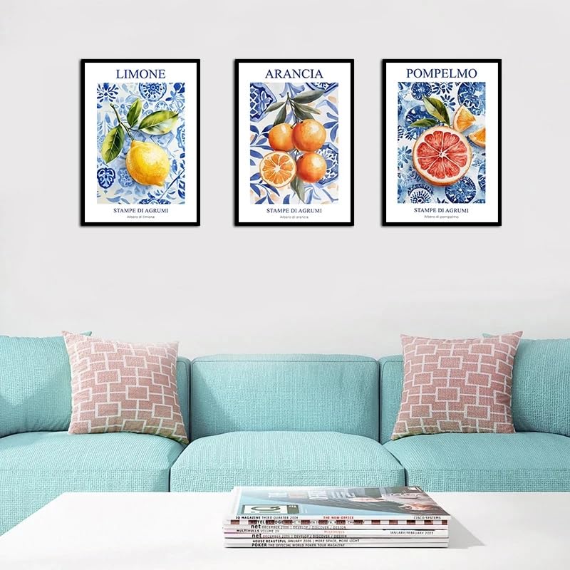 Póster artístico en lienzo de olivos y limones estilo vintage para salón 1