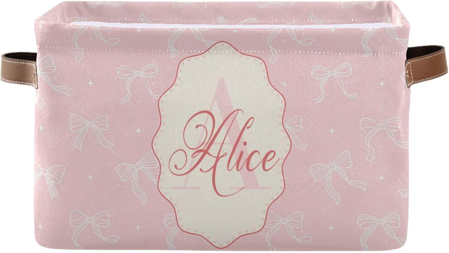 Vintage White Lace Bows Pattern Customized Collapsible Canvas Storage Bin Personalized Closet Organization Basket Fabric Cube Container for Clothes