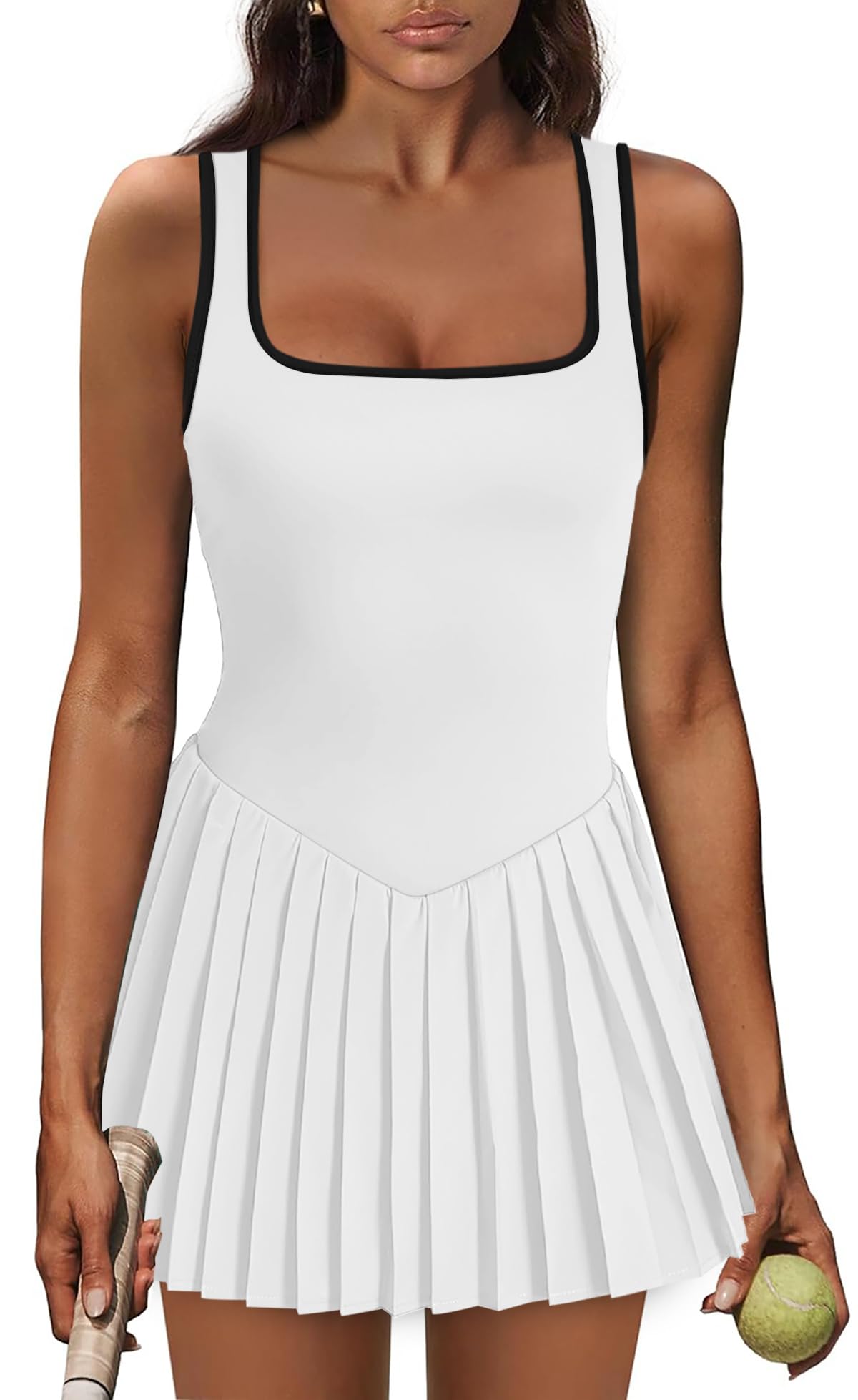 Athletic Dress for Women Built in Shorts U Neck Womens Tennis Dress Pleated with Pockets Sleeveless Golf Clothes-image-33