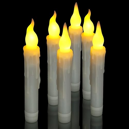 Miniatura 1 de PChero 6 velas cónicas sin llama con temporizador, 6.7 pulgadas, funciona con pilas, candelabros cónicos con llama parpadeante amarilla cálida,