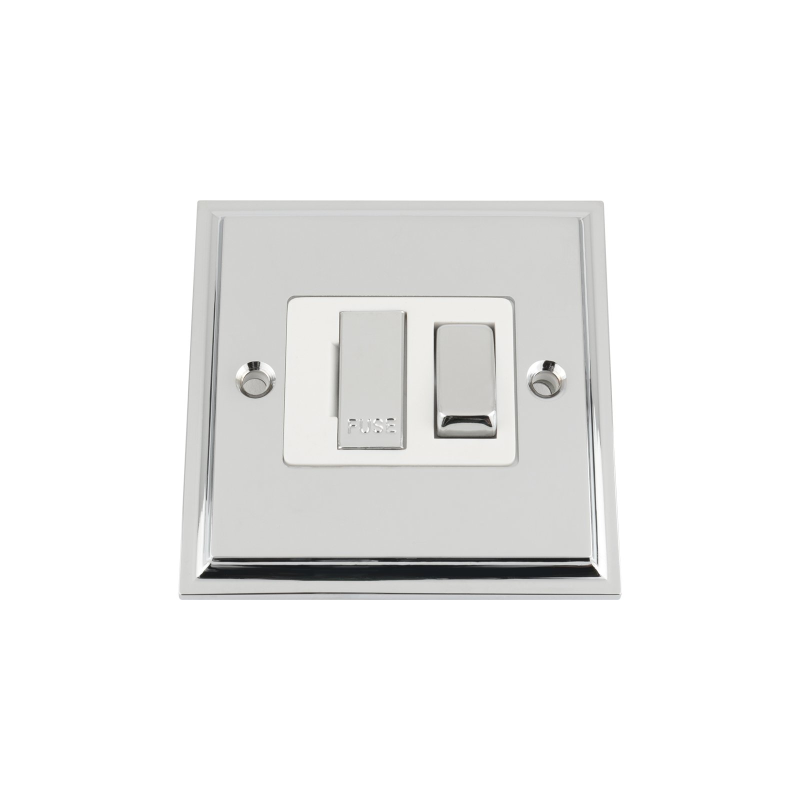 Switched Fused Spur Switch 13A - Polished Chrome Victorian - White - Metal Rocker Switch