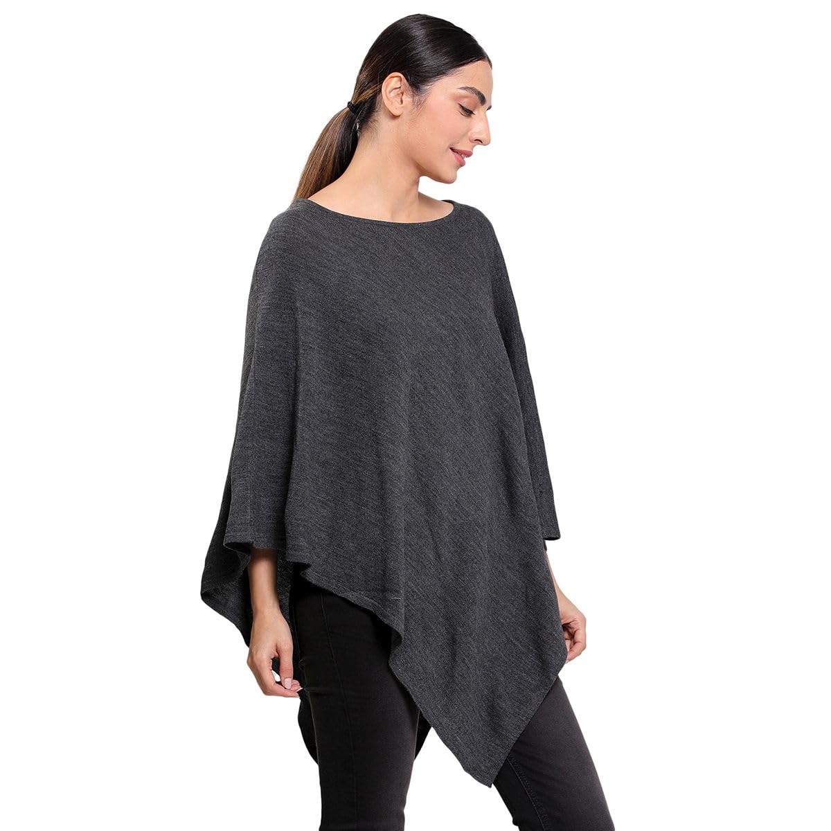 miniklub Women Round Neck Charcoal Color Knit Nursing Cape (One Size) 2