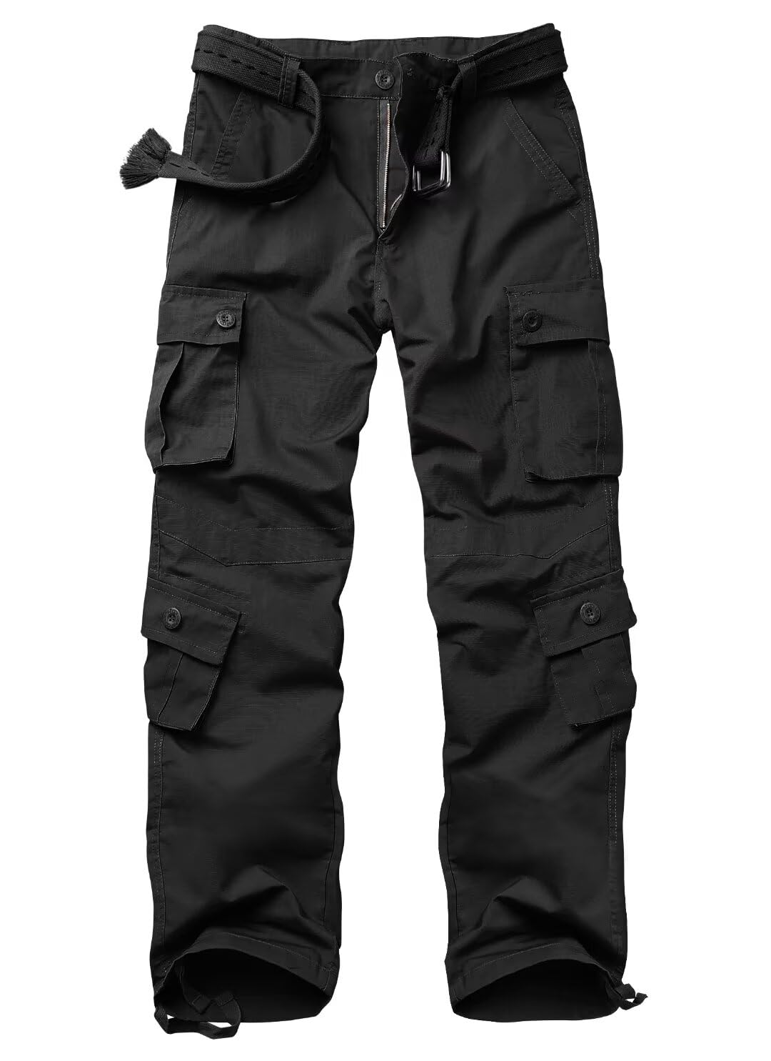 Vatinnt Men's Black Cargo Trousers 8-Pocket Hiking Work Trousers 3355 34