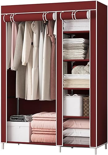 Armario portátil, armario de almacenamiento de ropa con cubierta a prueba de polvo, 6 estantes y 1 barra para colgar, organizador de almacenamiento