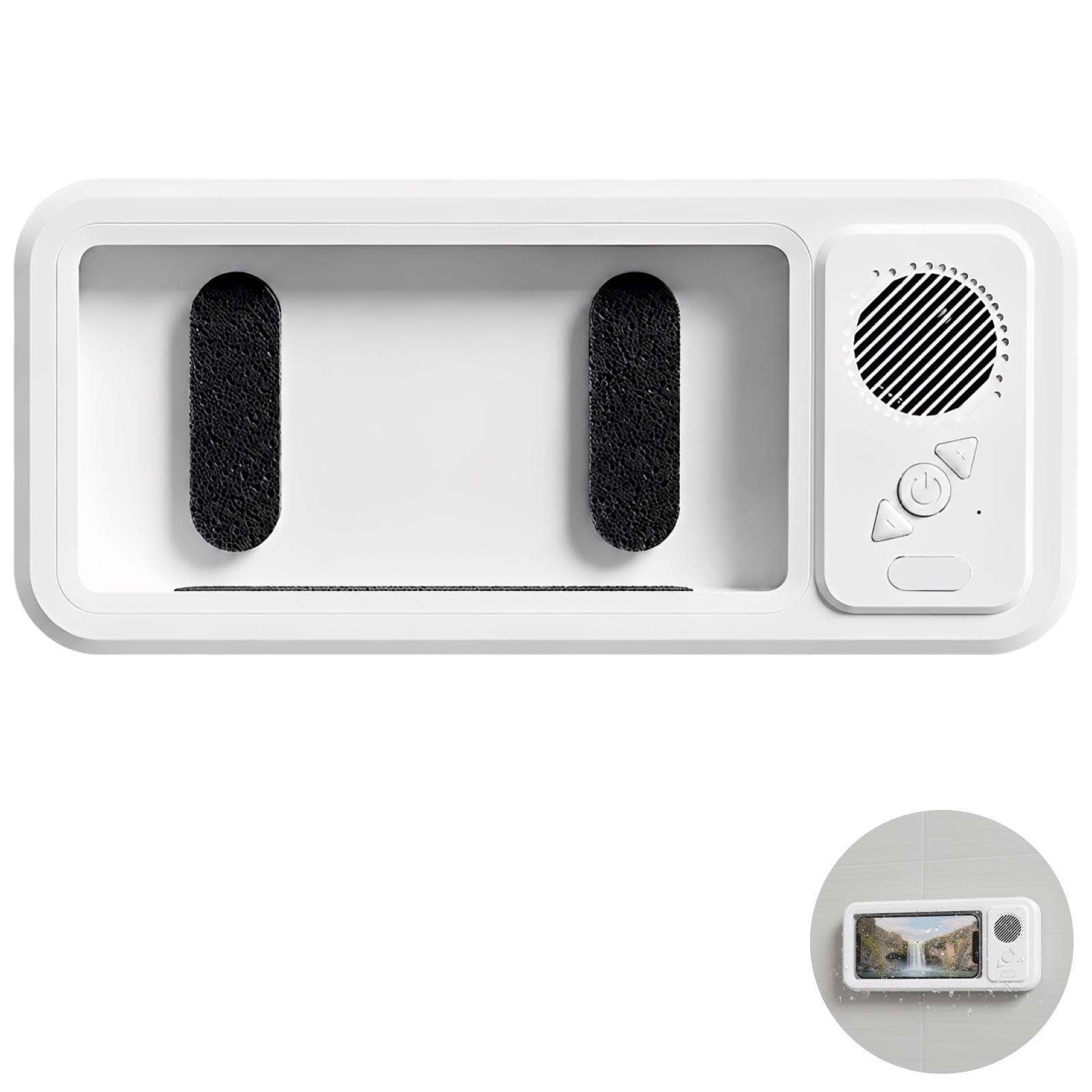 Soporte impermeable para teléfono con altavoz de ducha, IPX5 con altavoces inalámbricos, 12 horas de reproducción, pantalla táctil antivaho, 9.6 x 4.3 x 1.7 pulgadas, soporte de pared para