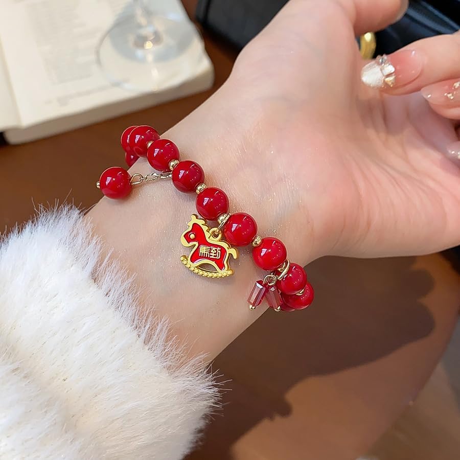COLORFUL BLING New Year of Horse Bracelet Adjustable Red Bead Horse Bracelet New Year Chinese Zodiac Lucky Protect Amulet Jewelry Gift for Women Men - Image 3