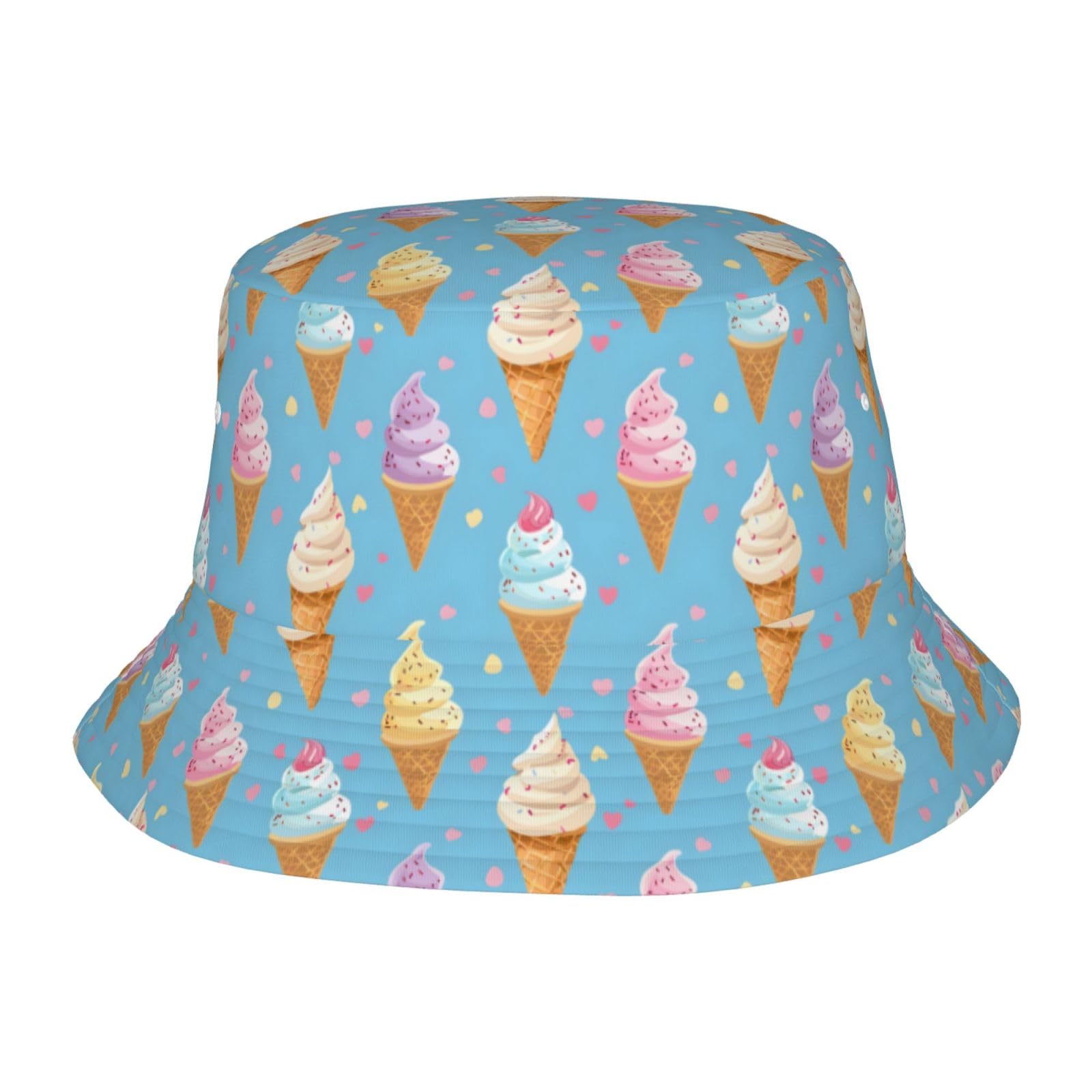 Ice Cream Bucket Hat Summer Funny Bucket Hat Packable Women Men Travel Beach Fisherman Cap