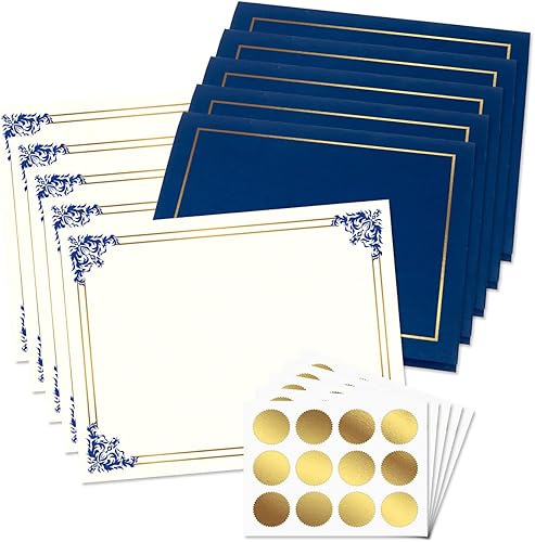 Vista 7 de Colección de certificados Ornate Empire Award - Incluye 25 papeles certificados (blanco/dorado), 25 carpetas de lino pesado (negro/dorado), 25