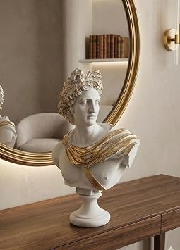 Dekoratif Apollo B st Biblo   Antik Yunan Heykel Tarz , Erkek Model Biblo Gold Detayl  L ks Salon Konsol S s Objesi polyester