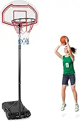 Goplus Cesta de basquete portátil, sistema de basquete ajustável de 2 a 8,7 metros de altura com 2 redes, base preenchível, 2 rodas embutidas, encosto de 73,7 cm e aro de 40,6 cm, suporte de basquete