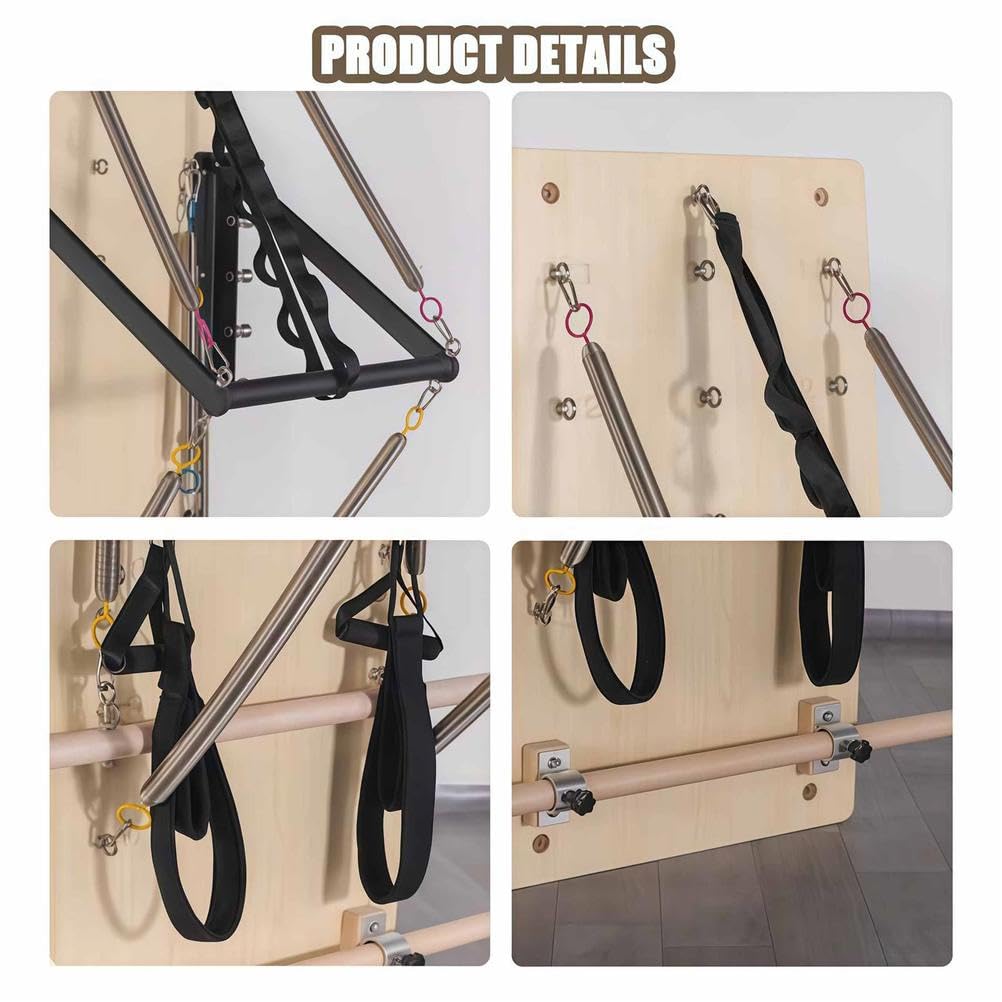 Máquina Reformer Pilates Pared, Tabla Pilates Madera Arce con Resortes Resistencia, Equipo Yoga y Fitness para Flexibilidad & Equilibrio, Gimnasio Doméstico & Studio