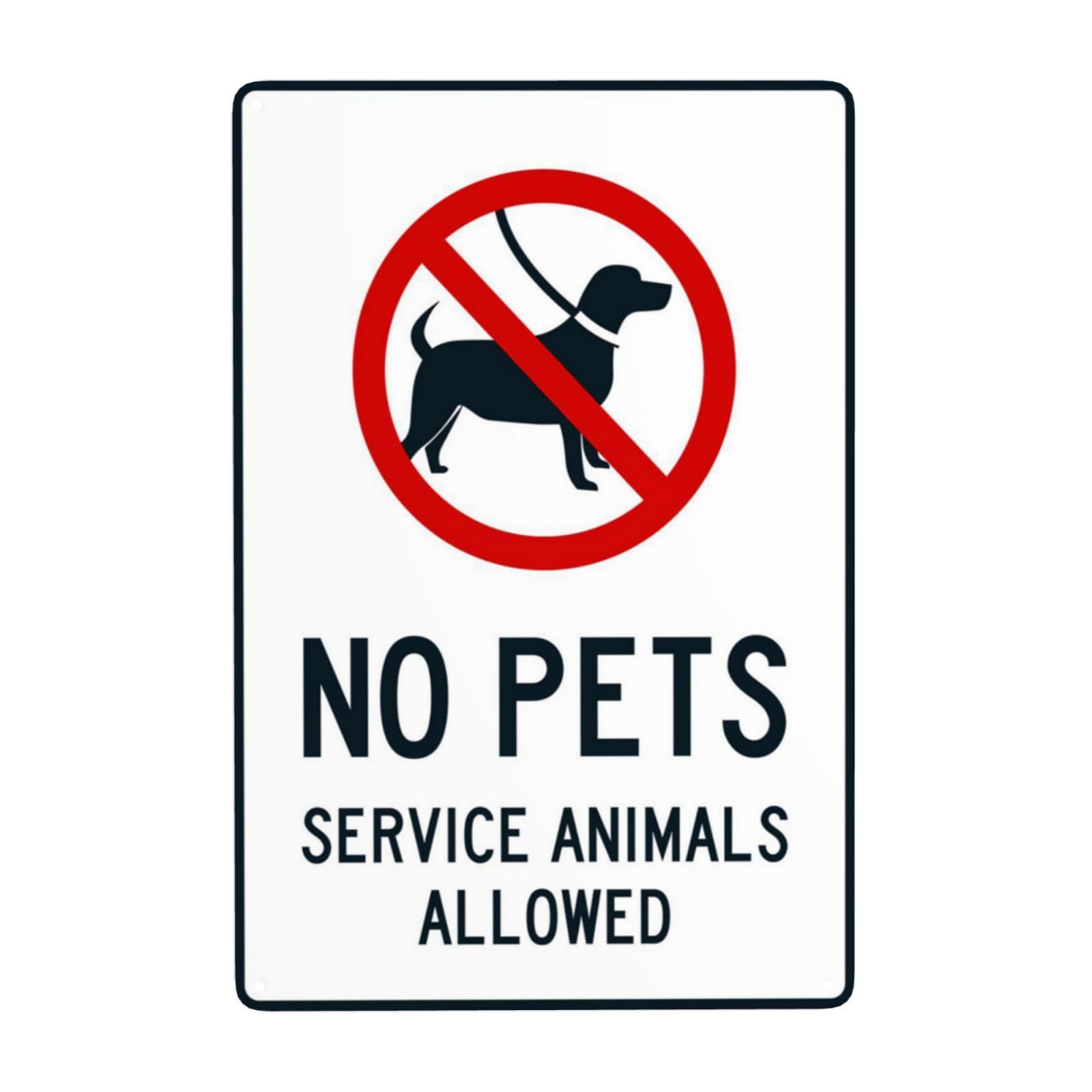No Pets Allowed, Service Animals Exempt Vintage Metal Door Warning Sign 12x8 Inch