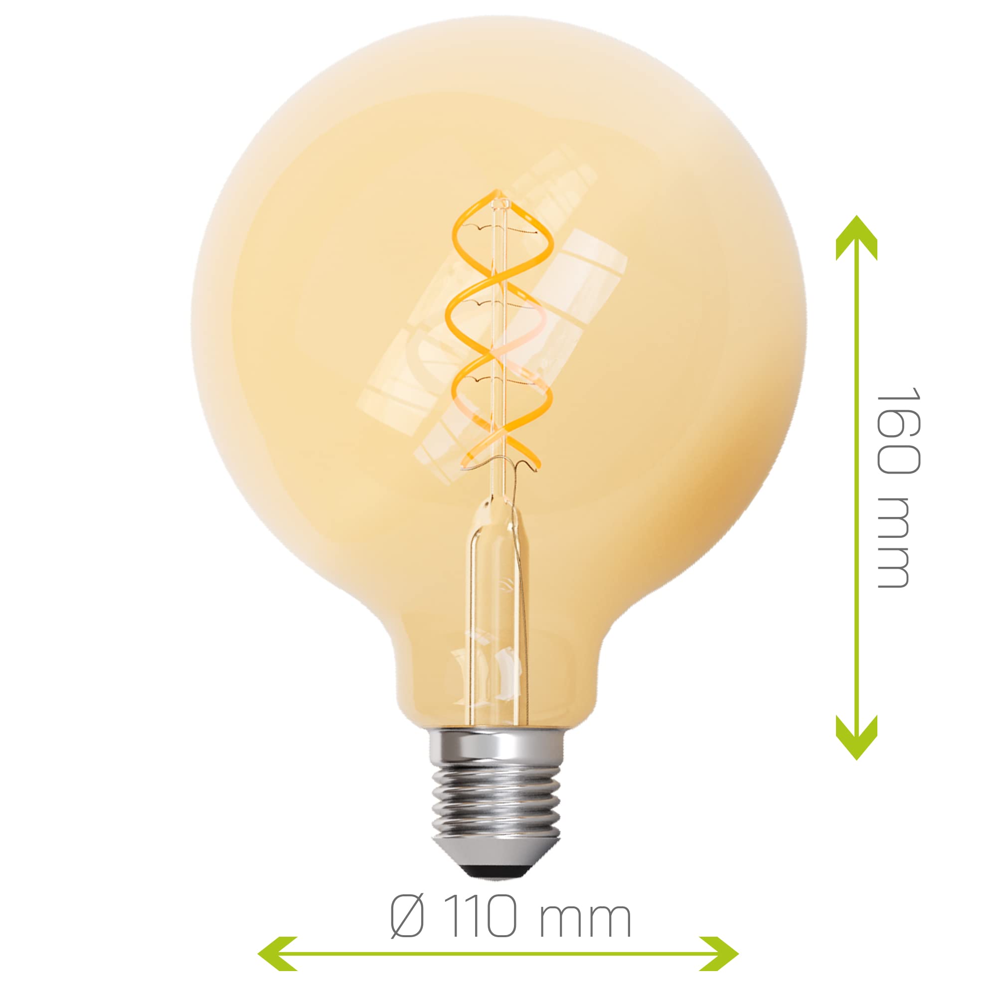 linovum Globe - Set di 4 lampadine LED a filamento E27, dimmerabili, luce bianca calda, G125, forma sferica extra grande, stile vintage, Edison 3,4 W