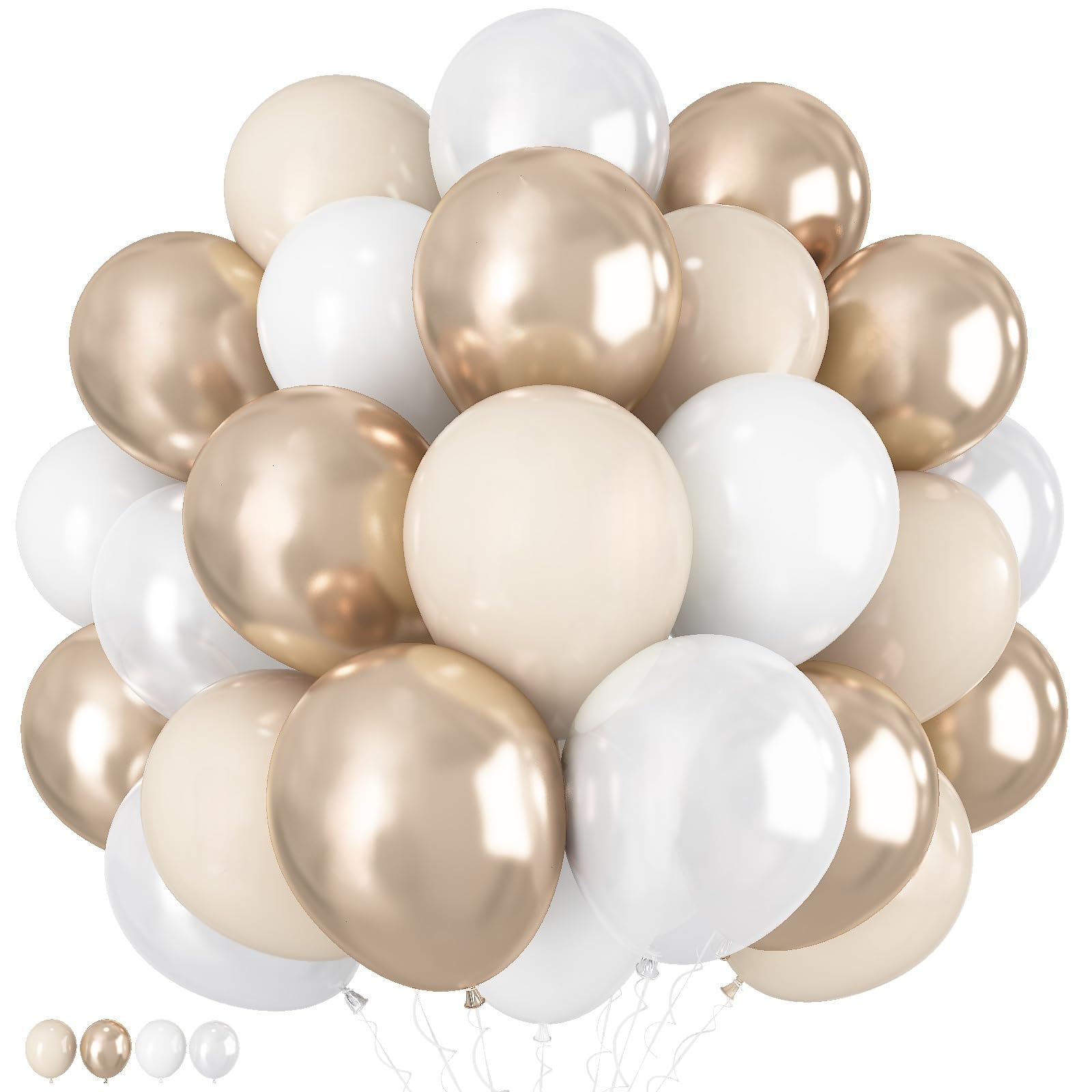 Champagne Gold and White Balloons, 60Pcs Beige White Sand Metallic Gold Pearl White Balloons for Girls, Neutral Ivory White Gold Balloons for Women Birthday Boho Wedding Engagement Party Decorations