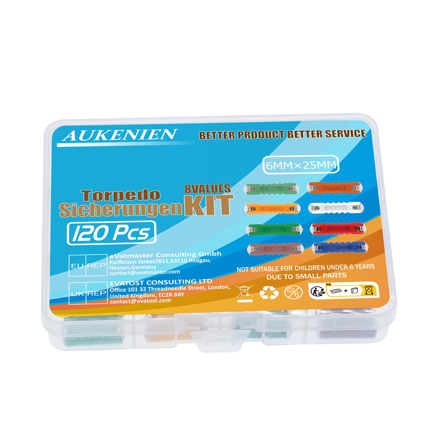AUKENIEN Fusibles Cerámicos de Coche Torpedo 5A 8A 10A 16A 20A 25A 30A 40A Fusible de Tractor Cerámica para Coches Clásicos
