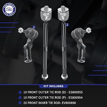 4Pcs Front Steering Inner Outer Tie Rod Ends Kit
