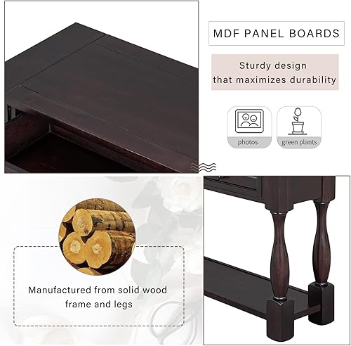 Miniatura 110 de Mesa consola de madera maciza de 48 pulgadas, mesa auxiliar moderna para sofá de entrada con 3 cajones de almacenamiento y 2 estantes. Fácil de