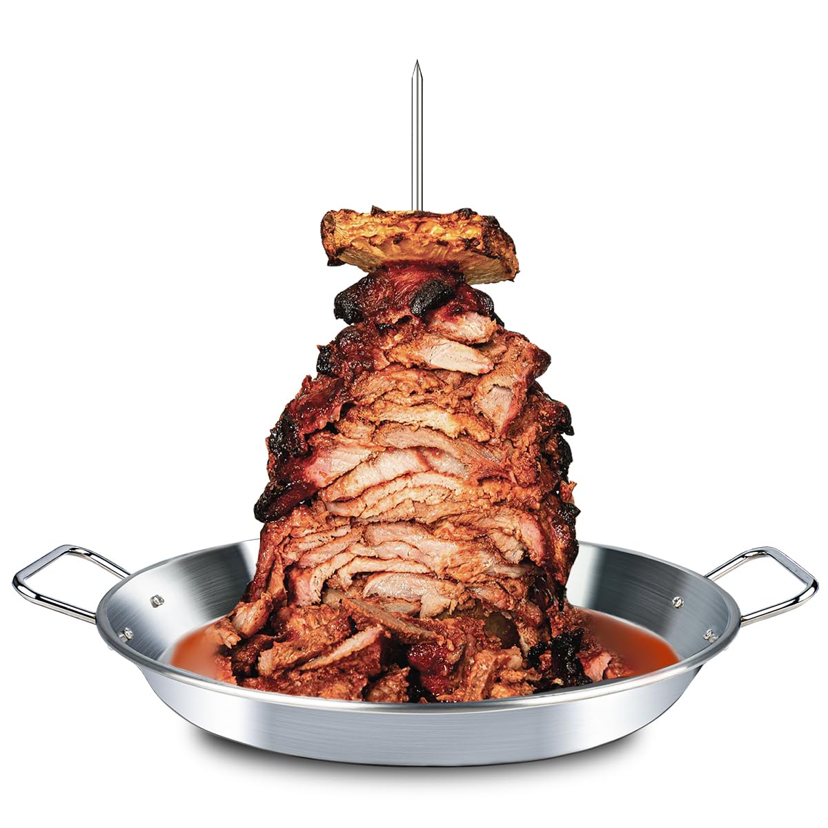 Vertical Skewer Pan Gyro Pan Spit Shawarma Pan Stand with Skewer for oven