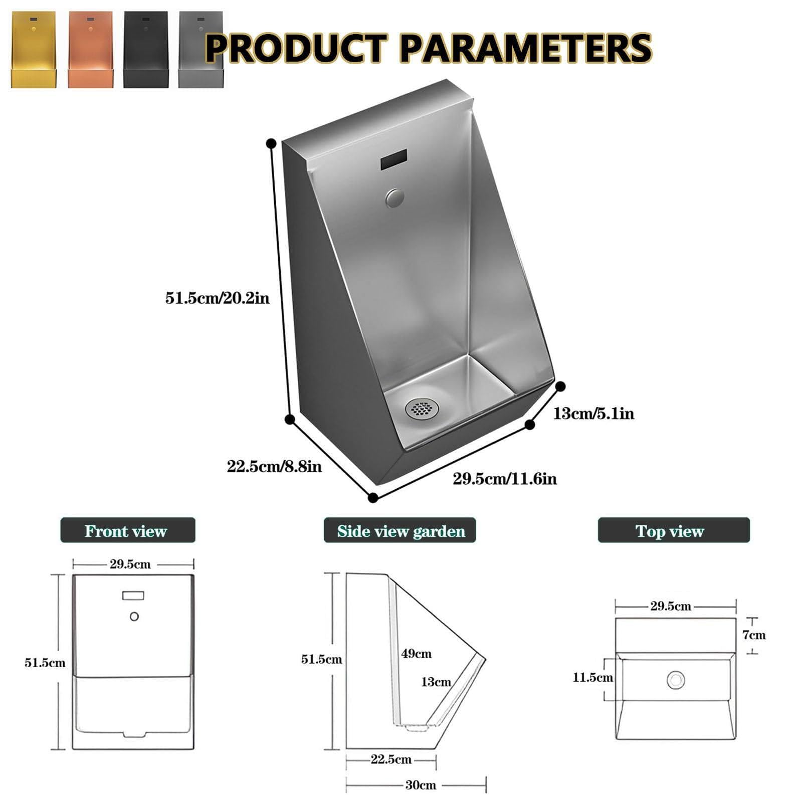 Wall Mounted Sensor Urinal,304 Stainless Steel Urinals,ntelligent Sensor Flush Male Urinal,Induction Flush Urinal,Urinals for Men Bathroom,Automatic Sensor Urinal Toilet,Silver