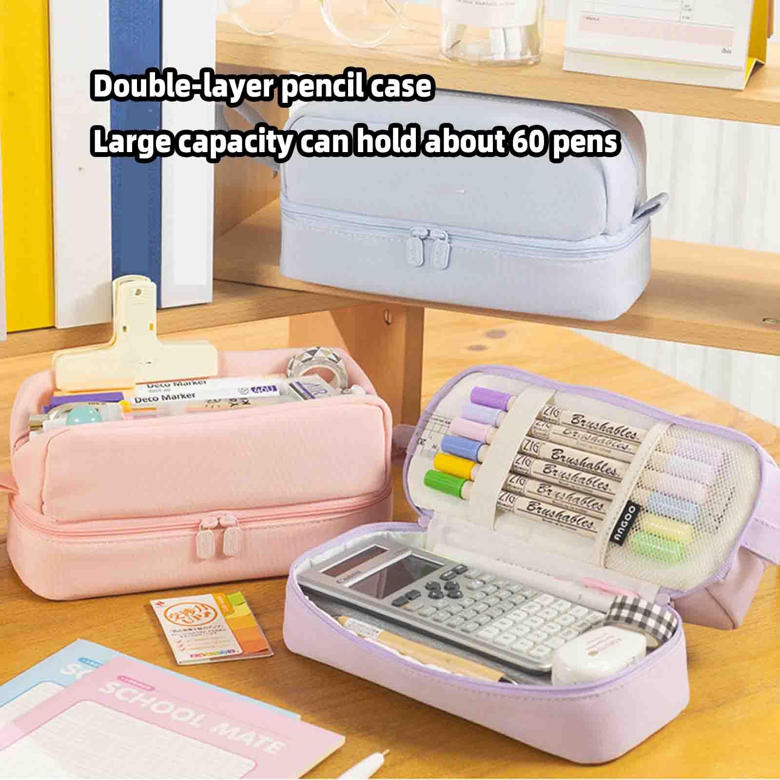 Estuche Escolar Compartimentos Estuches Escolares Negro Grande Adolescentes Cremalleras Niña Niño Gran Capacidad Puede Contener Alrededor De 60 Bolígrafos Portátil (Pink,23x10x11.5cm)