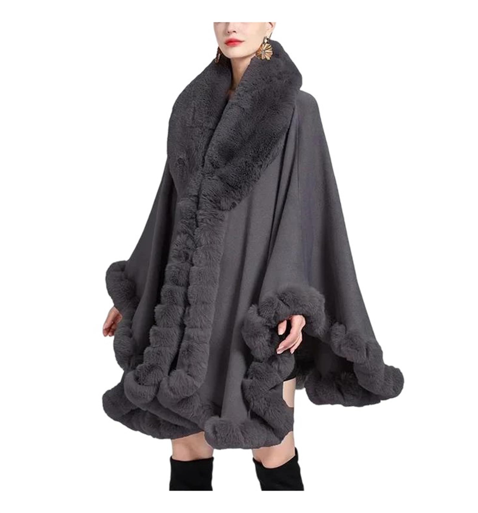 Lmtossey Mantello da donna con cappuccio in cashmere lavorato a maglia con colletto in finta peluche
