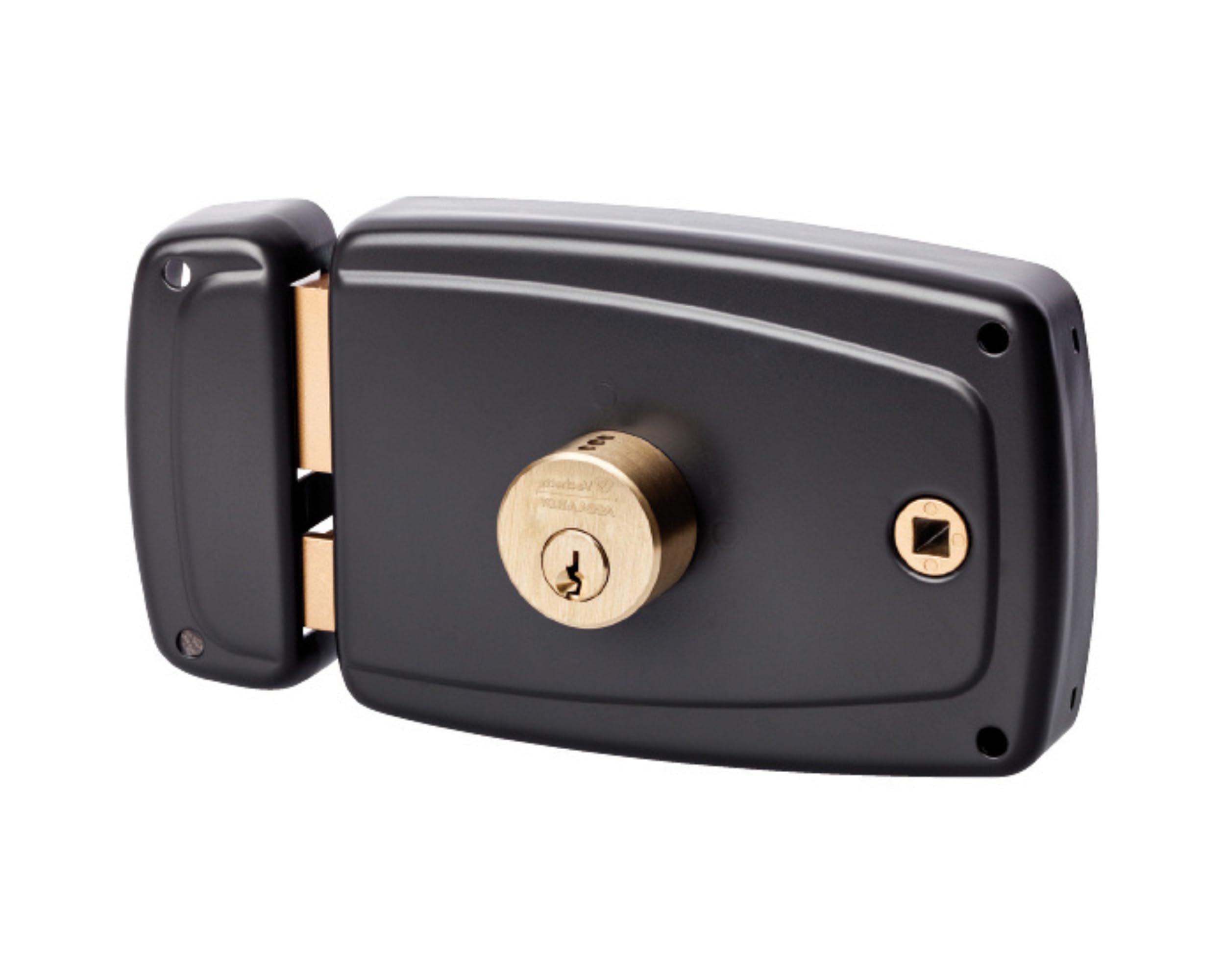 Vachette Serrure en applique horizontale à fouillot Gauche, Série PS, pour Porte d'Entrée - 674BQ60/​SC G - Sûreté à cylindre 5 goupilles, Axe à 60 mm, Utilisation avec poignée carré 6mm, 3 Clés, Gris