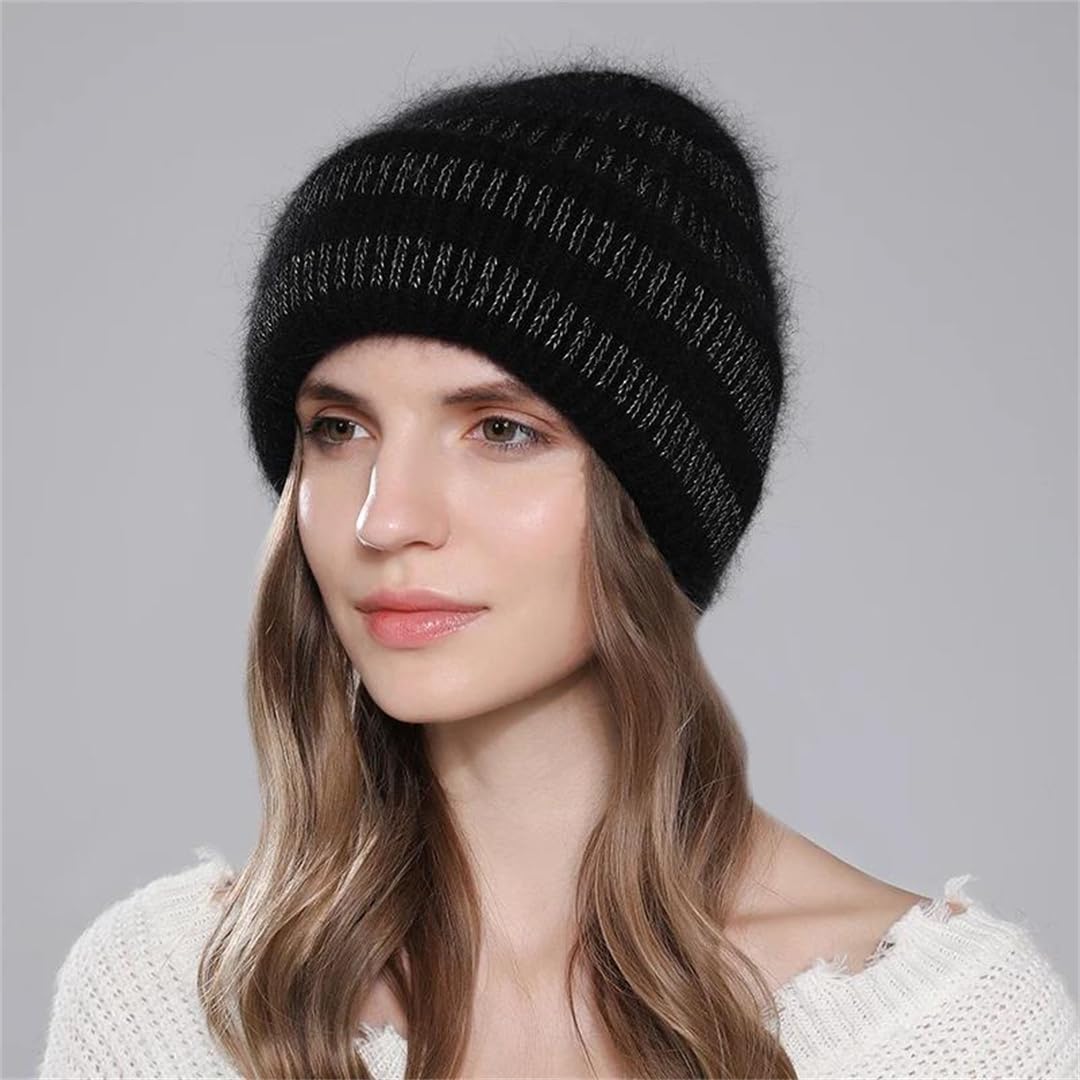 Gorro De Lana Para Mujer, Gorro Cálido Tejido De Piel De Invierno