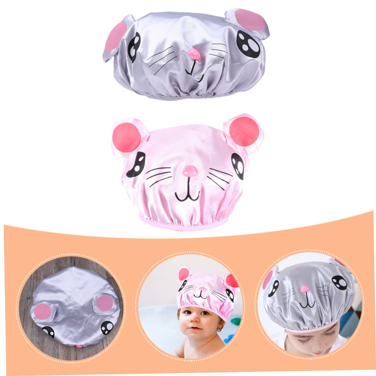 VICASKY 10pièces Bonnet De Garçon Fille Réutilisable De Caps De Bain Étanches Cartoon Souris Et Grise Pour Et Baignade