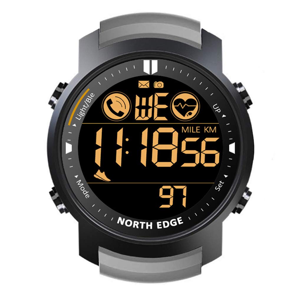 Reloj Deportivo electrónico Reloj de Pulsera Militar Digital a Prueba de Agua Relojes multifunción para Exteriores con brújula Podómetro Cronómetro Monitor de frecuencia cardíaca/sueño (Grey)