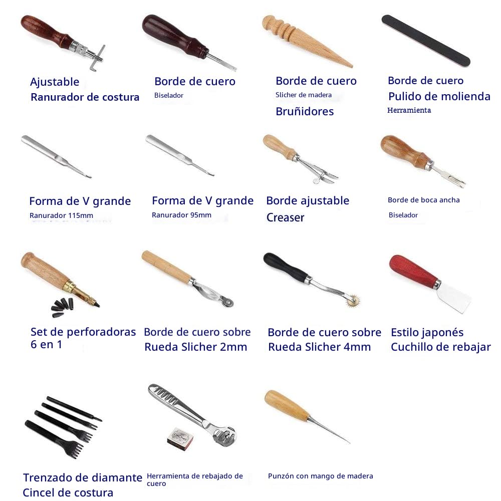 18 piezas de herramientas de perforación de cuero para tallar costura, tallado, costura, ranurado, cuero, herramienta de bricolaje, perfecta para costura, perforación, costura, fabricación de cuero