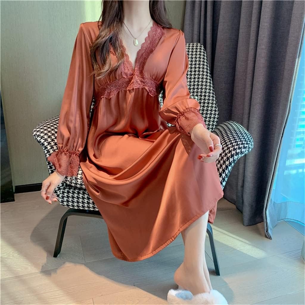 Sexy pajamas Women's spring and autumn net red long-sleeved ice silk pajamas long skirt home clothes